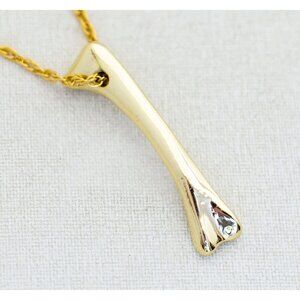 30 inch, Vintage Gold Tone Bone-shaped Pendant Unique Necklace - J1